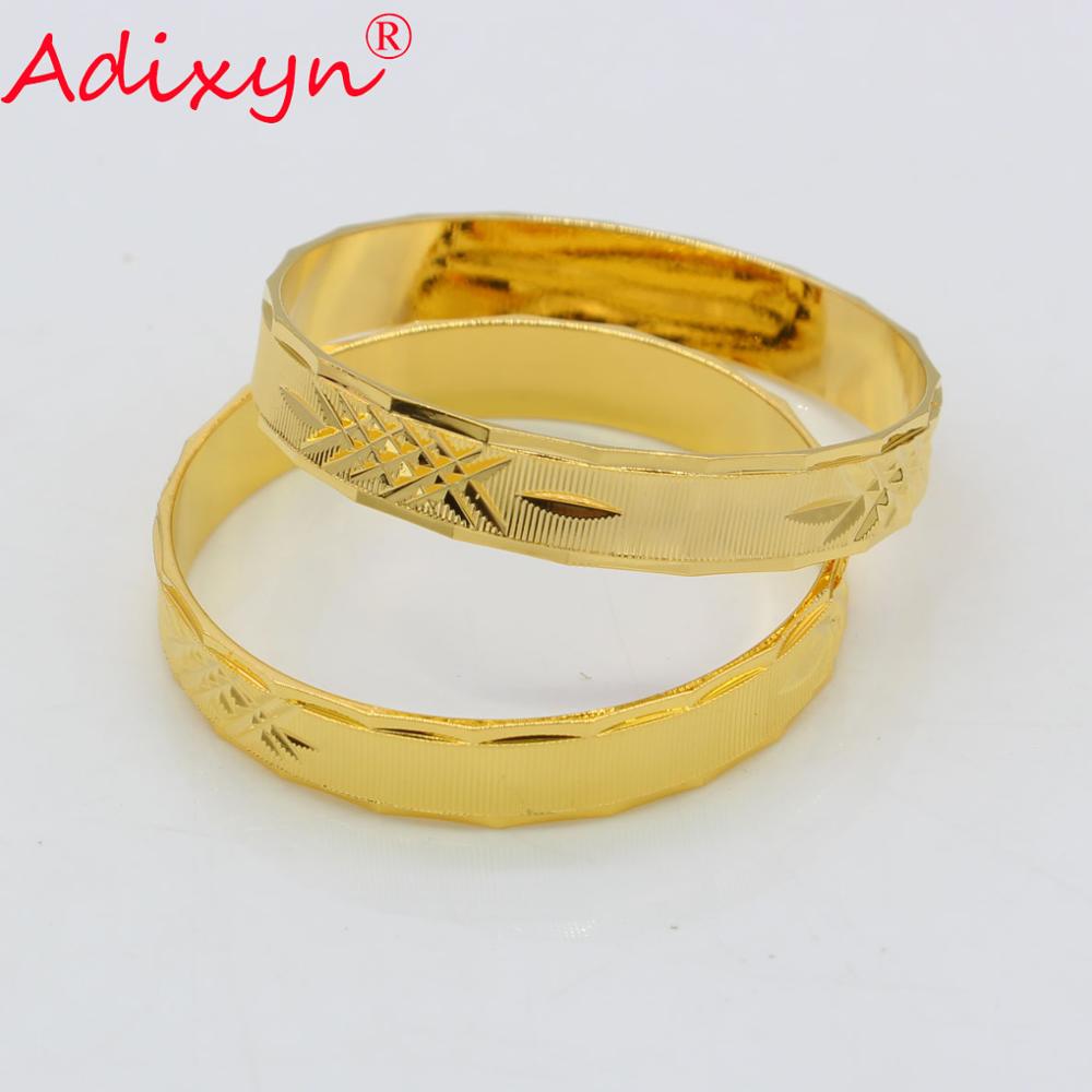Adixyn Decoratief Patroon Baby Bangle Gold Kleur 7.5 $/2 Stuks Dubai Armbanden Voor Baby/Kids Trendy Afrikaanse arabische Sieraden N080810