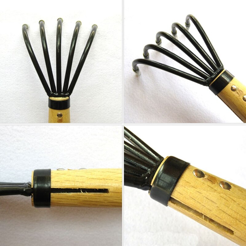 Holdbar 5- tinde klo rive kultivator skaldyr rive med træ håndtag havearbejde rake mini værktøjer