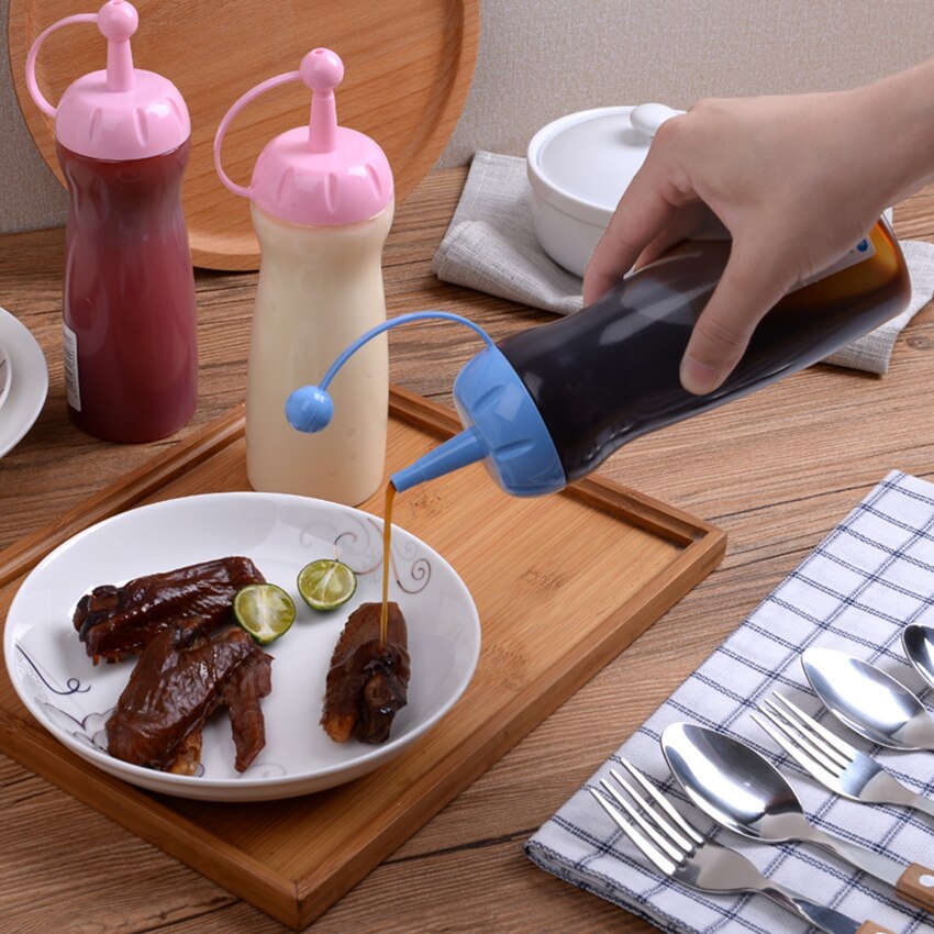 Jam Sauce Squeeze Bottle Plastic Squirt Out Ketchup Vinegar Oil Condiment Dispenser Gravy Boat Kitchen Transparent Container