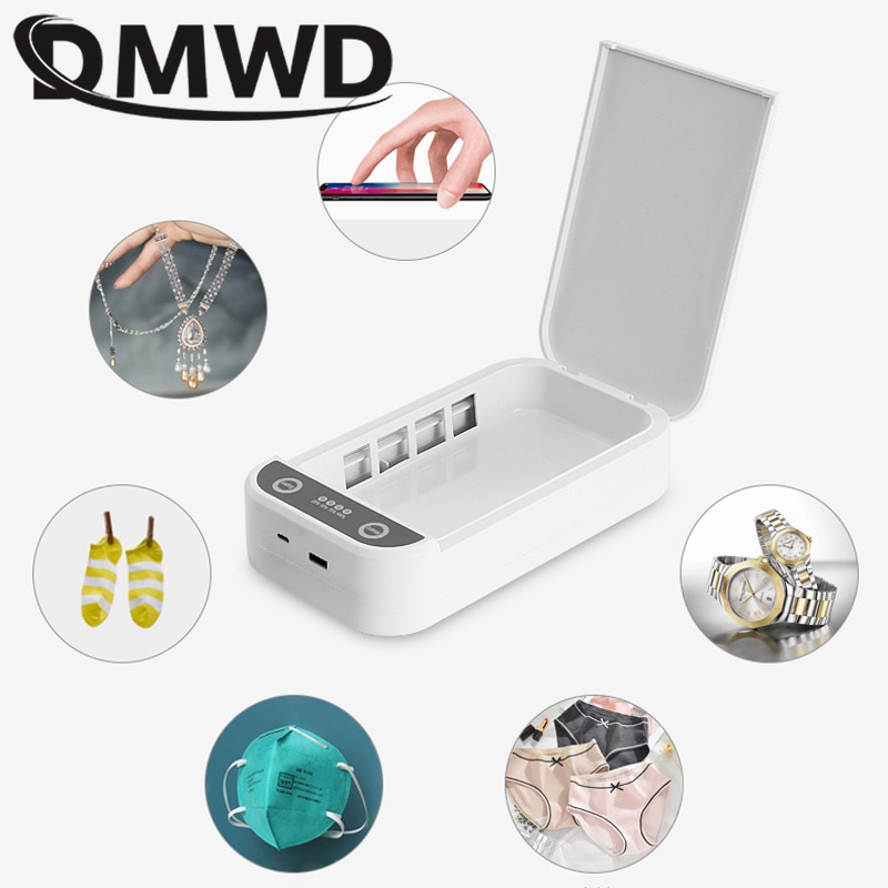 Dmwd bærbar multifunktionel telefon manicure værktøj sterilisationsboks smart uv sterilisering maske uv bakteriedræbende lampe sterilisator