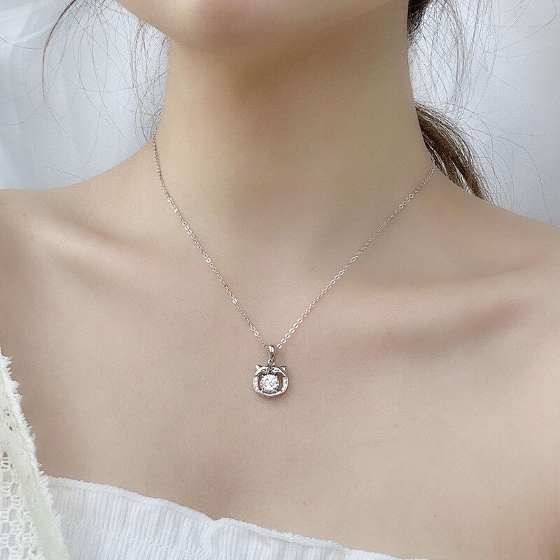 Smyoue 1 ct moissanit-anhänger für damen Ich bin chinesischen stil, niedliche Tiger-halskette , 925 sterlingsilber , 45cm weißGold-schmuckstücke