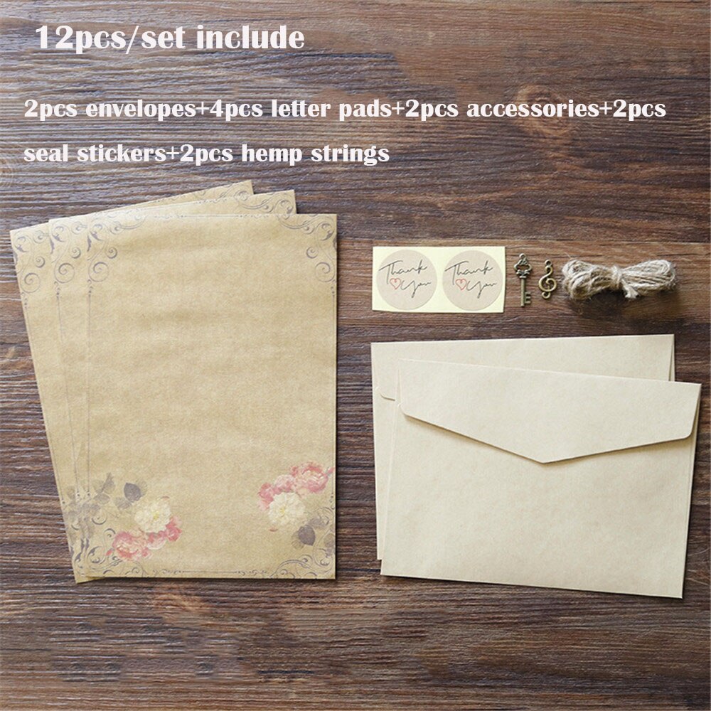 1 pack Kraft Envelope Letter Pad Set Vintage Letter Pads Writing Paper with Rope Wedding Party Invitation Envelopes Message Pads: A