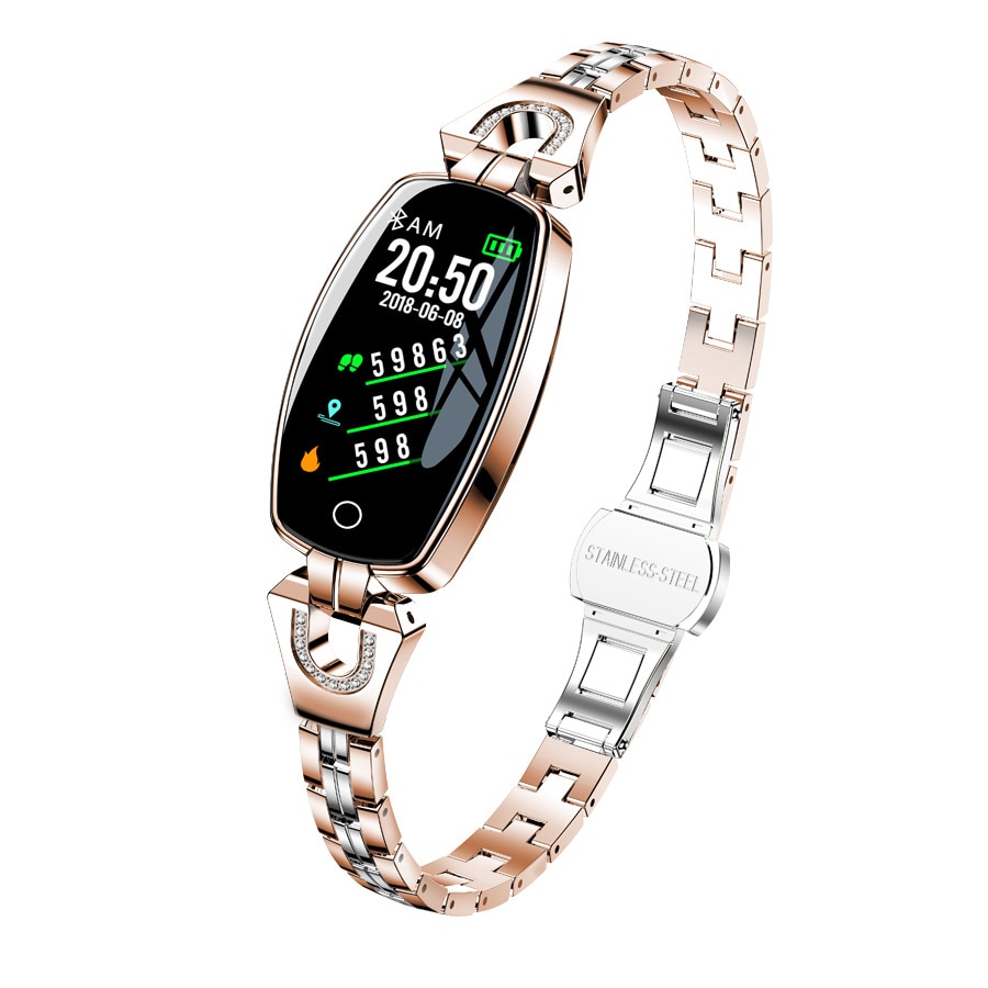 Smart watch  e68 h8 kvindelig smart armbånd blodtrykspulsmåler skridttæller fitness tracker bedre end  z18: H8 guld