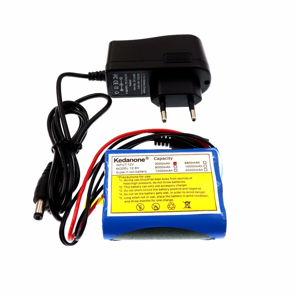 Kedanone-batería recargable de iones de litio NWE, 12 V, 3000 mAh, 18650 y 12,6 V, 1A, cargador, cámara cctv