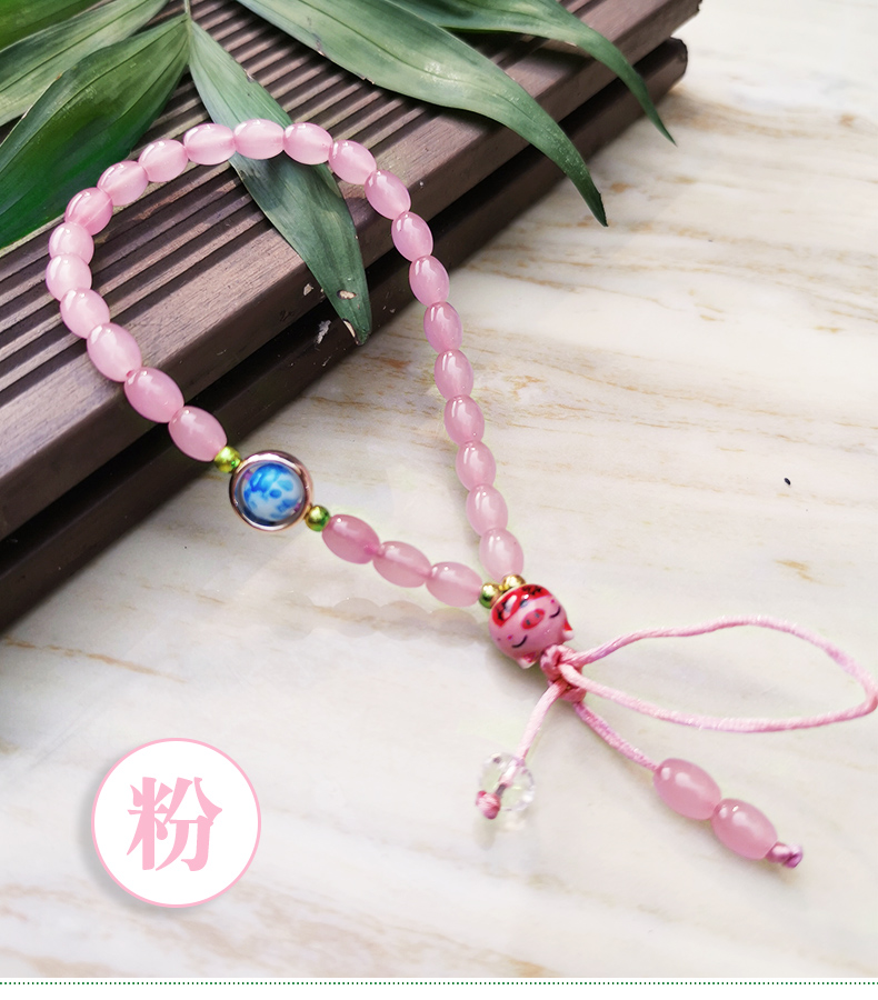 Japanese Lucky Cat Bead Mobile Phone Strap Lanyar String for iphone 12 11 Samsung Huawei Xiaomi Honor Keychains A14: light pink