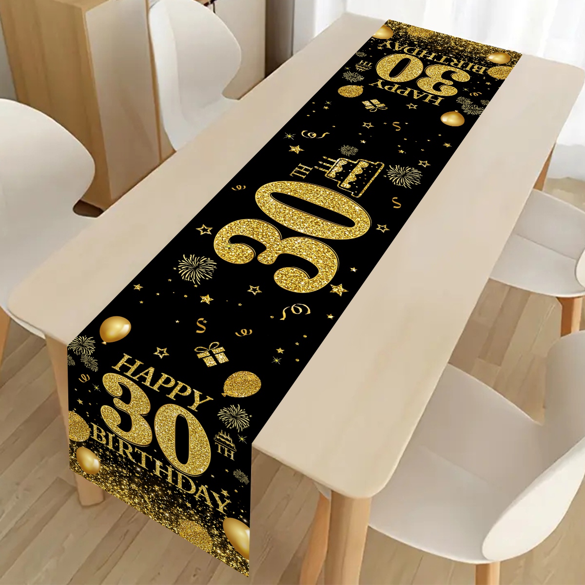 Svartguld grattis på födelsedagen bordslöpare 30th 40th 50th födelsedagsfest bordsdekoration för hemmet jubileumstillbehör