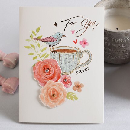 Vintage Flower Greeting Card Multi-purpose Layering Flower Paper Handmade Card