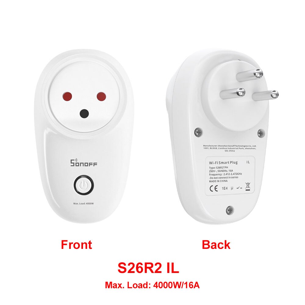Sonoff S26 R2 Wi-Fi Smart Plug Wireless 16A Smart Socket Switch Voice Control Timing Remote Control via eWeLink Google Alexa: S26R2 IL
