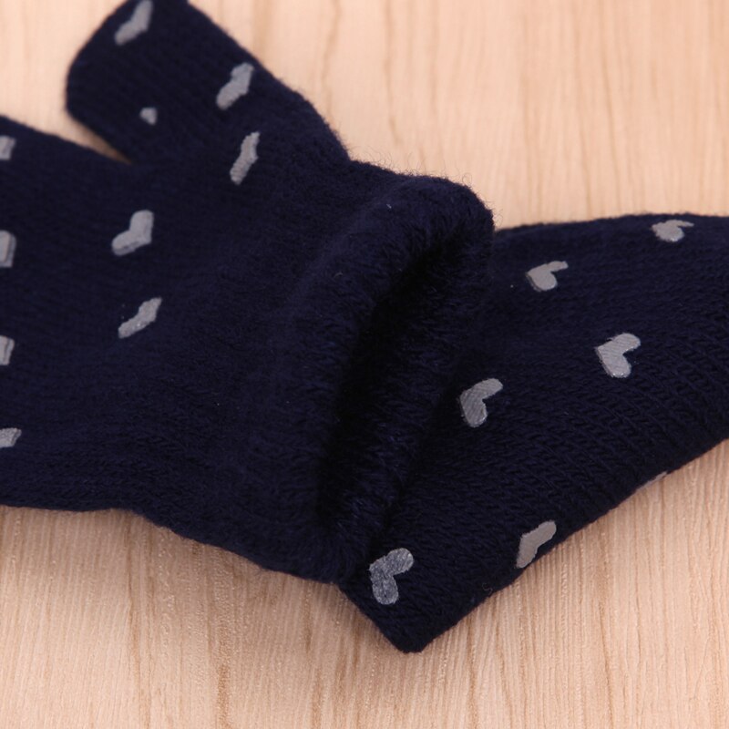 White, Blue, Gray Kids Dot Star Heart Pattern Mittens Boys Girls Soft Knitting Warm Gloves