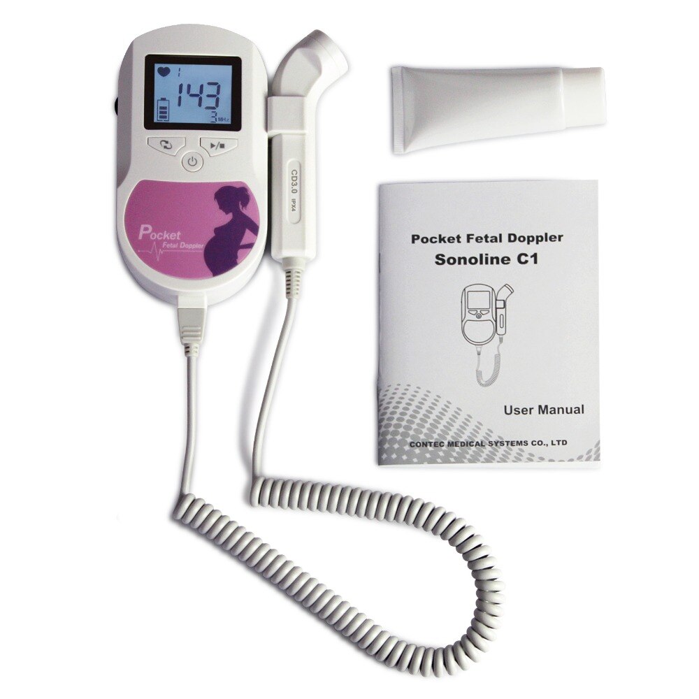 CONTEC Fetal Doppler 3MHz Probe Heart Beat Monitor Backlight LCD Blue Color + Free GeL