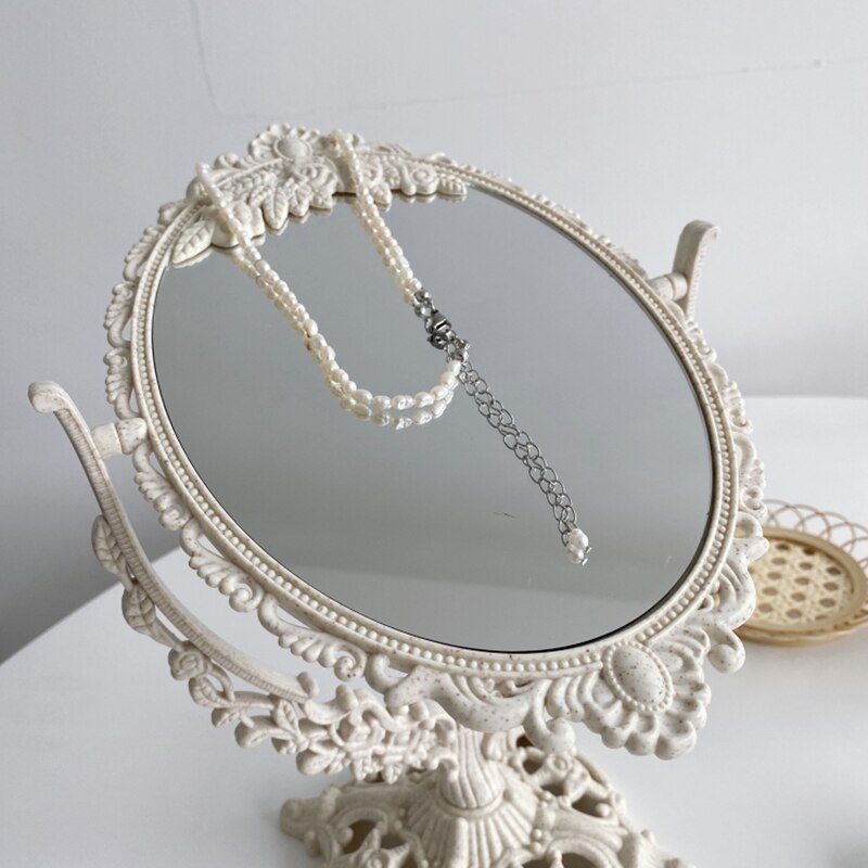 Cutelife nordisk sølv plast vintage dekorativt speil lite rundt sminke soveromsspeil ins bord rom stående glass speil