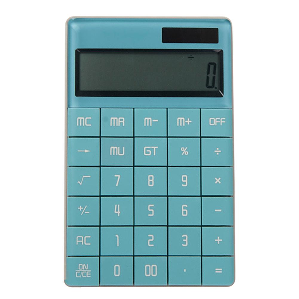 12-bit Calculator Breedbeeld Dual Power Platte Knop Eenvoudig Kantoor Rekenmachine Basic Rekenmachine Desktop Rekenmachine: Blue