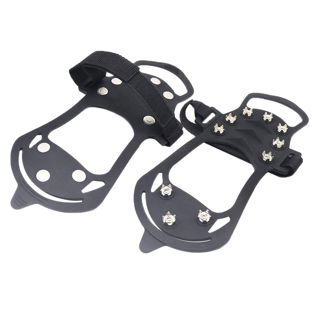 10 Studs Anti-Skid Snow Ice Climbing Shoe Spikes Grips Crampons Cleats Overshoes Crampons Spike Shoes Crampon: black L