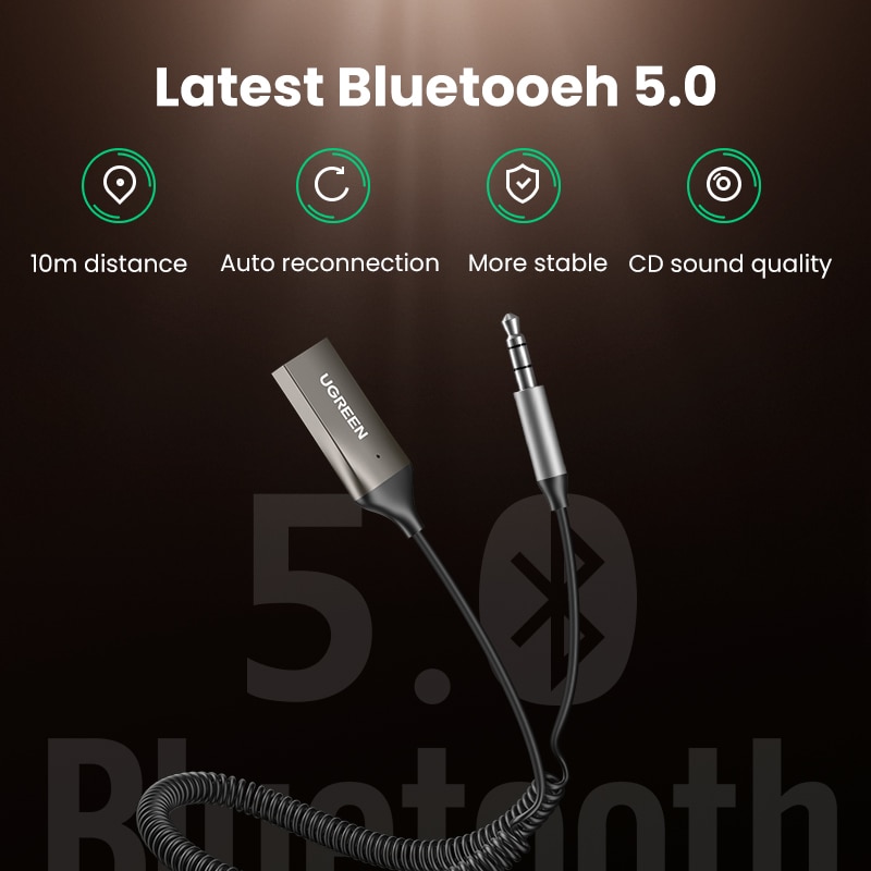 UGREEN Bluetooth Empfänger 5,0 Adapter Hände-kostenlos Wagen Bausätze AUX Audio- 3,5mm Klinke Musik kabellos Empfänger für Auto BT Absender