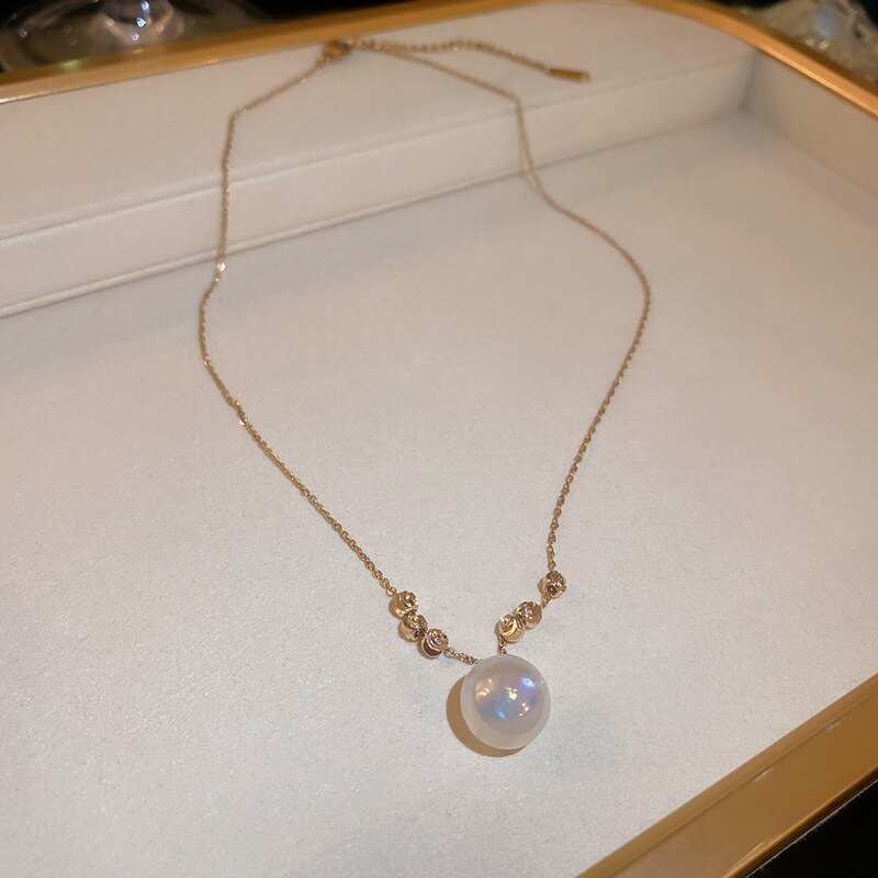 South korea mermaid ji pearl necklace simple cold wind collarbone chain oil temperament versatile necklace: 3