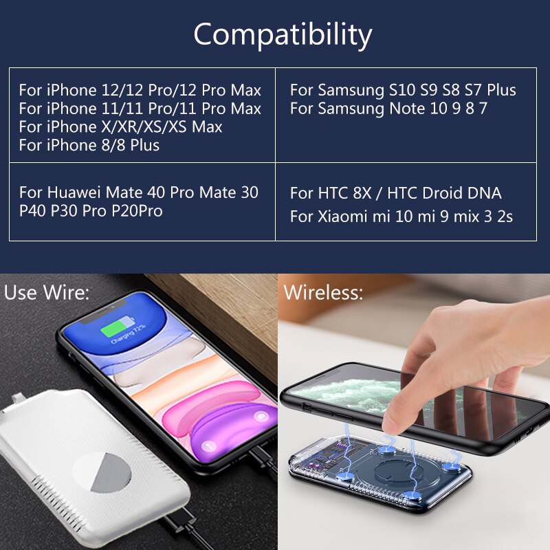 Bezprzewodowa ładowarka 4000mAh moc Bank dla iPhone 11 XS Max Samsung moc Bank rodzaj-c ładowarka USB bezprzewodowy zewnętrzny Bank baterii