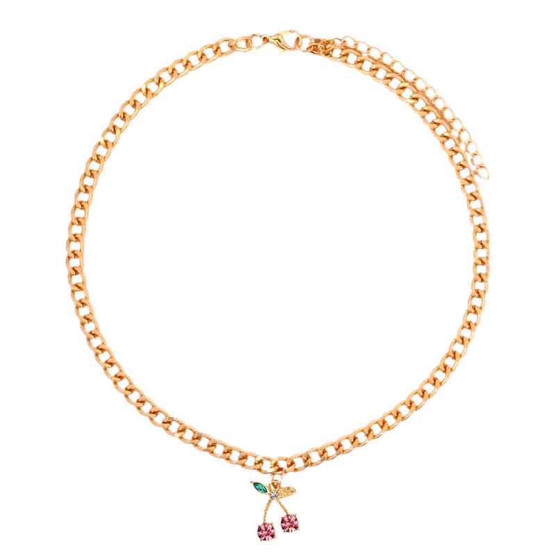 Caraquet Rosa Luxus Kirsche Tennis Halskette Halsband Kette für Frauen Nette Charme Obst Anhänger Halskette Statement Schmuck: 032501PK