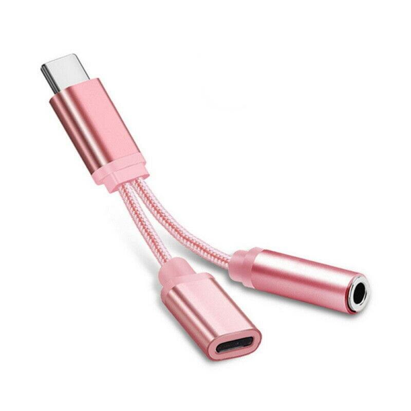 Weave 2 in 1 Type C Splitter Adaptateur Audio Cable Type C to 3.5mm Jack Aux Earphone Call Music Charging Adapter Cable: rose gold