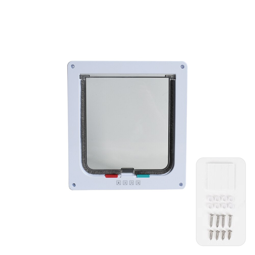 Animal Flap Gate Wall Cat Door Weather Stripping Easy Install Manual Lock 4 Way Security Puppy Pet Kitten Small Dog Convenient: White / M