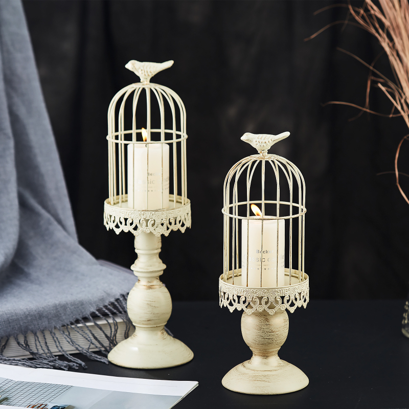 Candelabro de jaula de pájaros Retro , portavelas de hierro de estilo europeo, accesorio de restaurante de boda, decoración romántica de mesa de cena