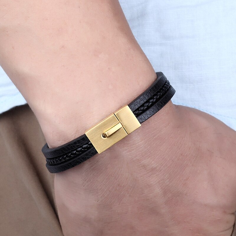 Simple Men Leather Bracelet Stainless Steel Accessories Personality Leather Bracelet For Men Jewelry