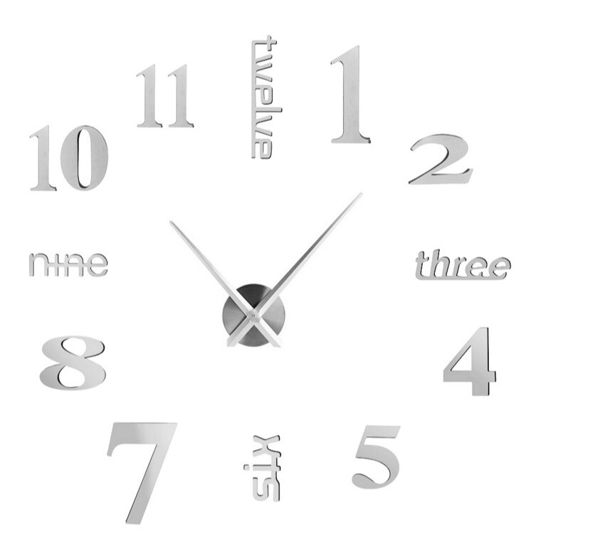 Medium Size Acrylic Wall Clock DIY Mirror Wall Clock Bedroom Wall Stickers DIY with Numbers Clock Sticken on the Wall: Silver