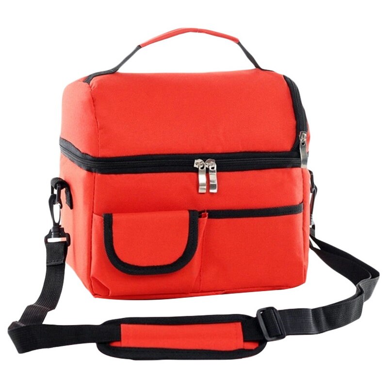 Adisputent dubbeldeks lunchtas thermische isolatie tas waterdichte lunchtas die voedsel vers houdt multifunctionele picknickkoffer: Rood