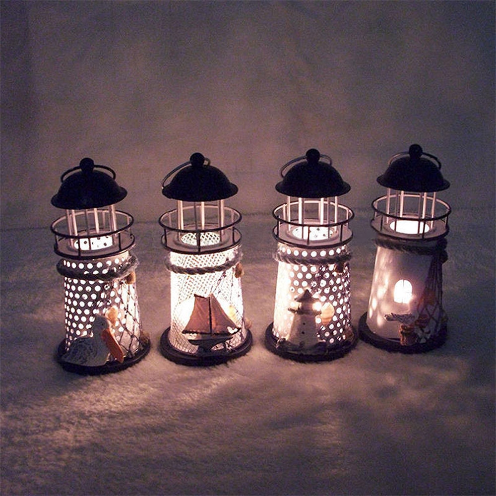 30# Lighthouse Iron Candle Holder Nautical Beach Anchor Decoration Wedding Christmas Lighting Decor Cotillon Fiestas Eventos
