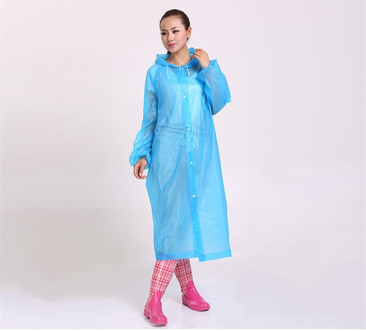 Kvinder mænd eva gennemsigtig regnfrakke bærbar udendørs rejse regntøj vandtæt camping hætteklædte ponchoer plast regntæppe: Almindelig-blå