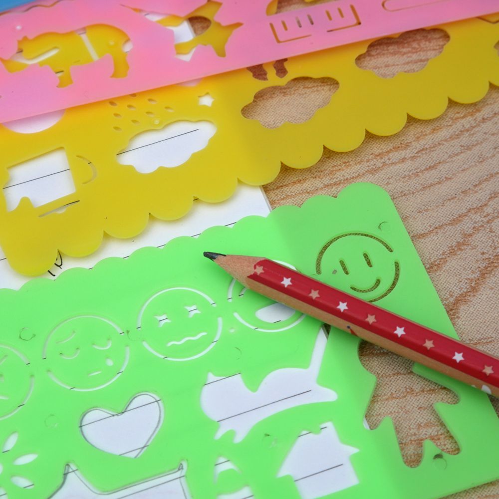 Plantilla de dibujo de símbolos gráficos para niños y estudiantes, regla de Color de caramelo de papelería, regla de plantilla de dibujo, papelería, 4 Uds.