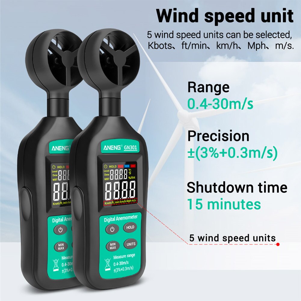 Air Flow Tool Factory Digital Anemometer Temperature Backlight Wind Speed Meter Measurement Handheld Portable Tester LCD Display