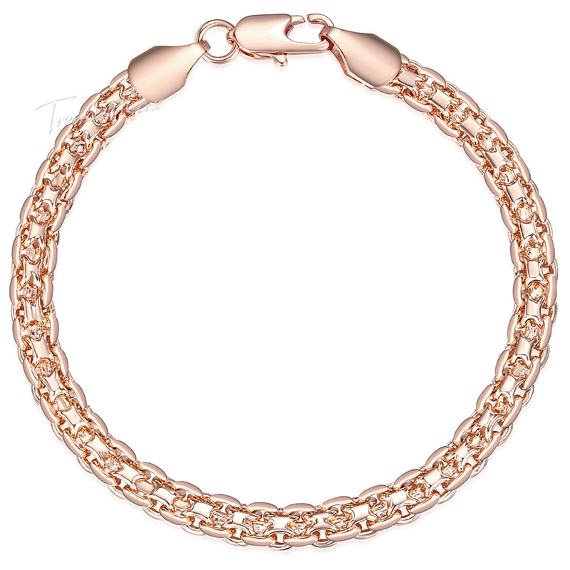 Pulsera de eslabones Bismark trenzados para hombre y mujer, brazalete de 4,5mm, Color oro rosa 585, 18-23cm, GB422