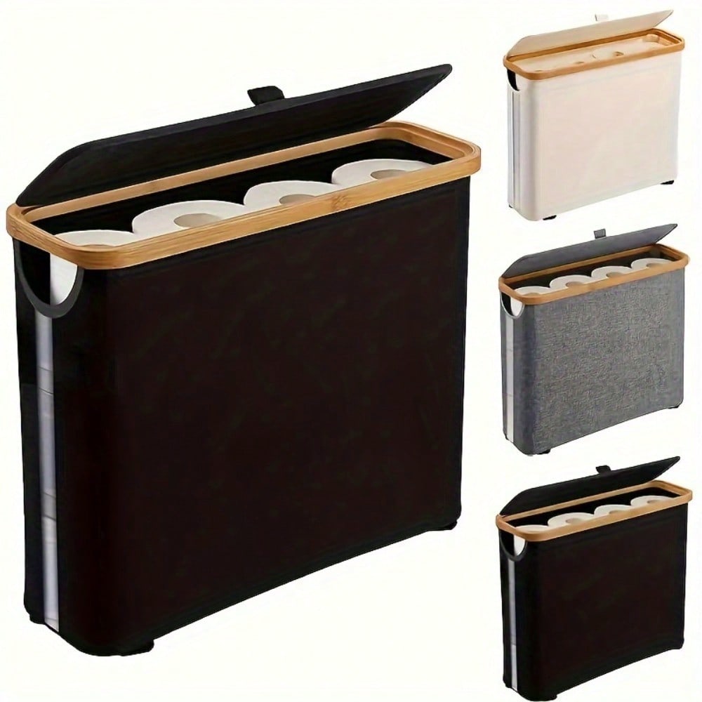 Bamboo Toilet Paper Holder , Multi-Functional Collapsible Bathroom, Bedroom, Dormitory Storage Basket, Laundry Basket