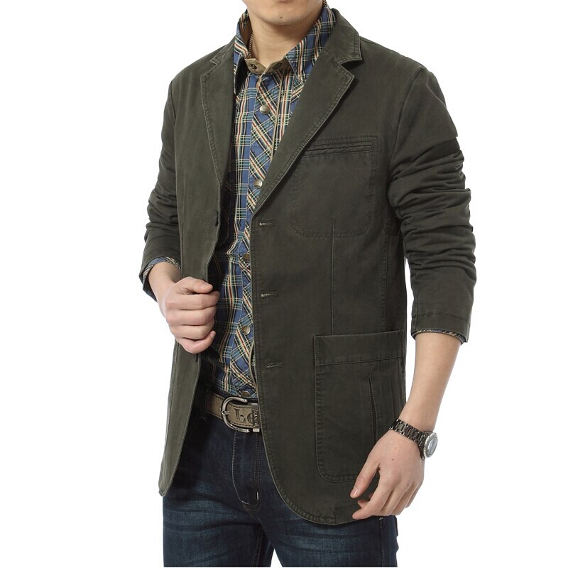 Blazer Men Casual Suit Cotton Denim Parka Men's Slim Fit Jackets Army Green Khaki Large Size XXXL XXXXL Coat