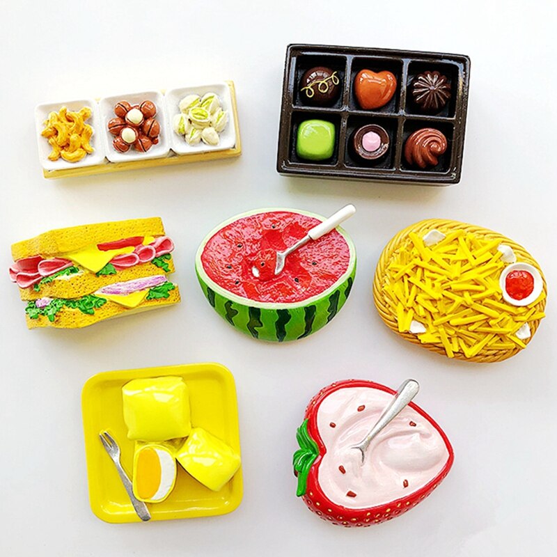 Imanes de nevera 3D pintados a mano, imán magnético para turismo, recuerdos, nevera, , fresa, sandía, patatas fritas, Chocolate