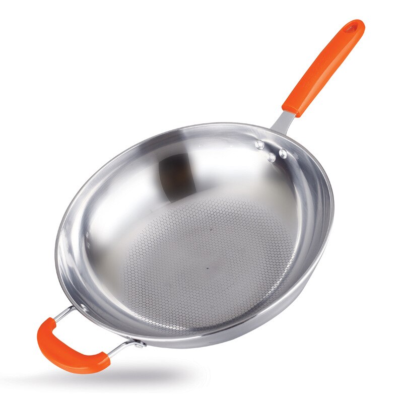 Geetest stegepande non-stick pande bagpå rustfrit stål wok 32/34cm husholdnings wok ingen olie røg gryde non-stick gryde