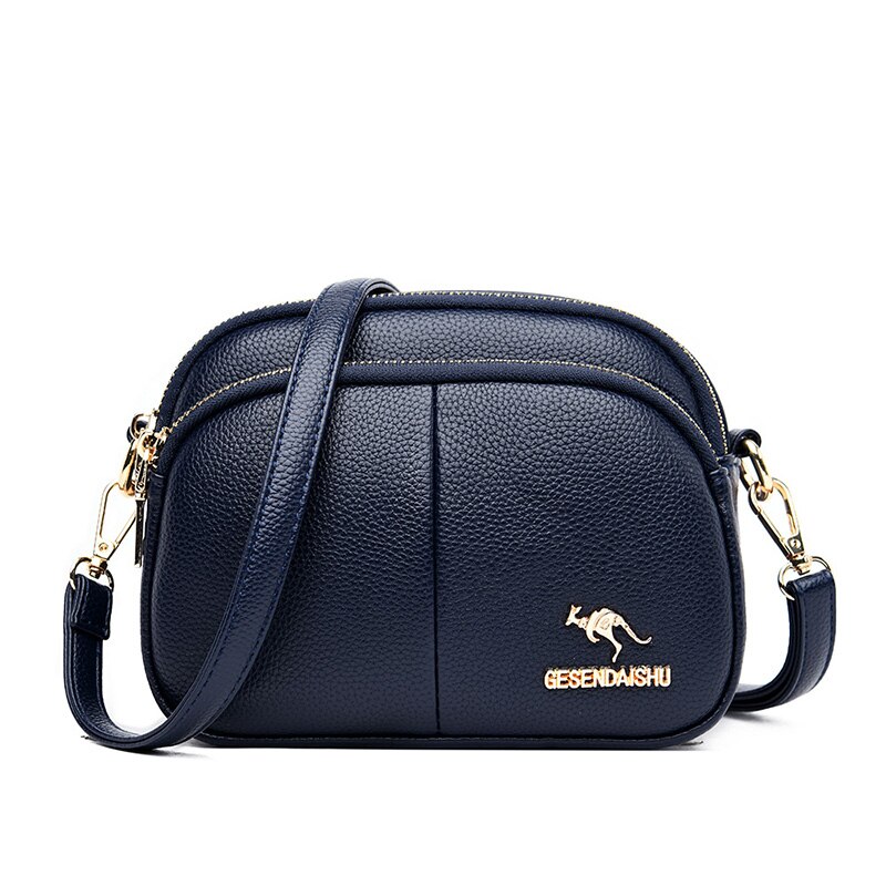 Bolsa mensageiro de couro feminina mini bolsas de luxo designer alta qualidade do sexo feminino vintage crossbody sacos para as mulheres sacos de ombro: Azul marinho