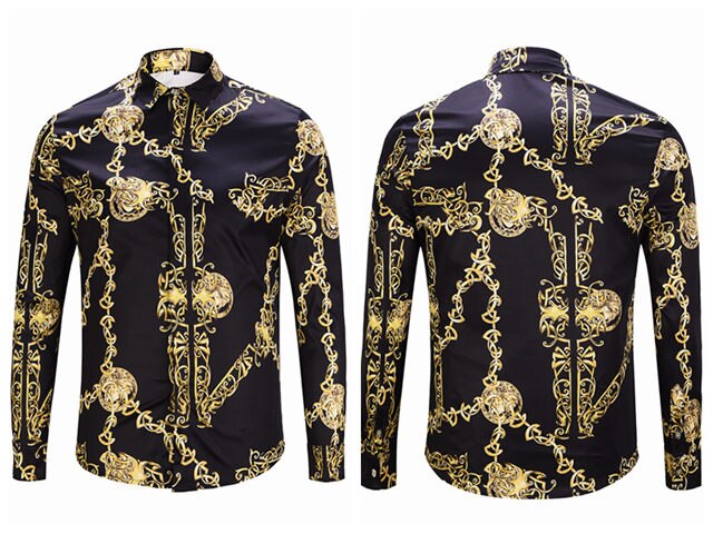 EDSON ARANTES-camisas de para hombre, ropa Masculina de barroca con estampado de cadena dorada 3d de lujo, de manga larga, ajustada, Noble: Asian Size 2XL