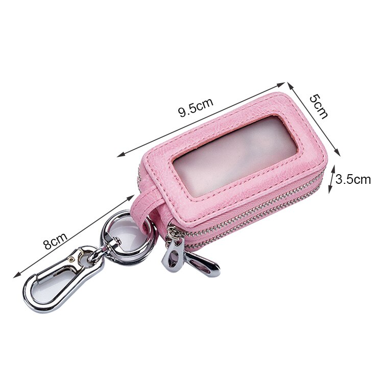 Leather Home Double Pocket Zipper Mini Wallet Keychain Transparent