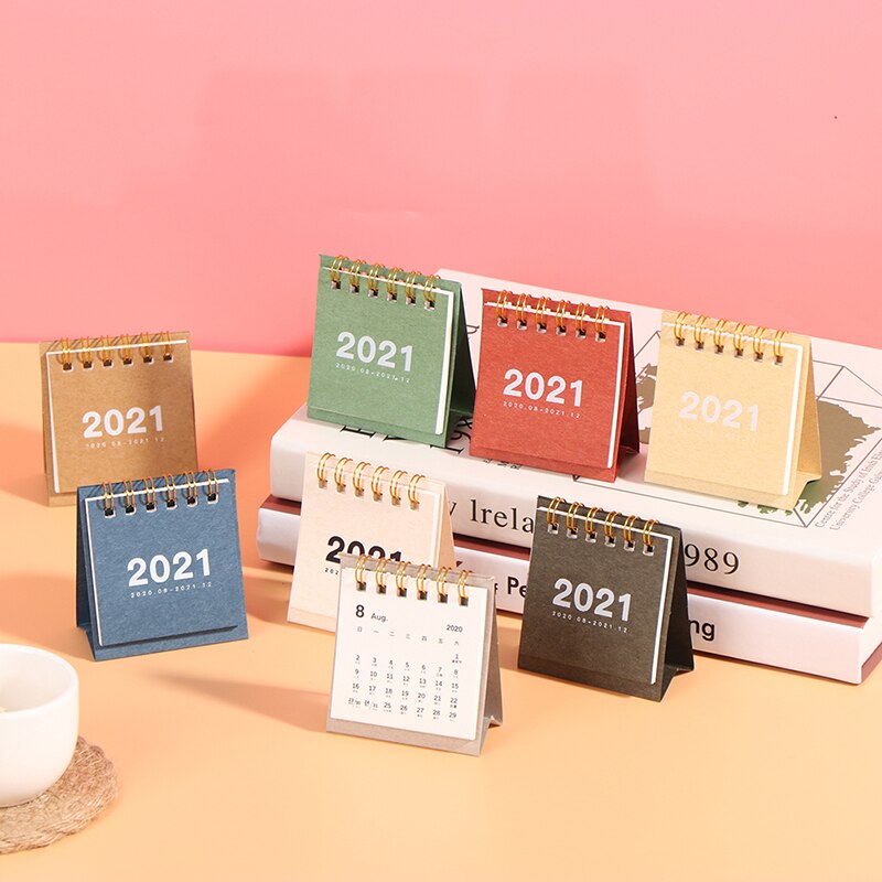 Mini calendário de mesa 2020 2021 criativo ornamentos trabalho portátil nota calendário plano de ano novo programação de volta à escola