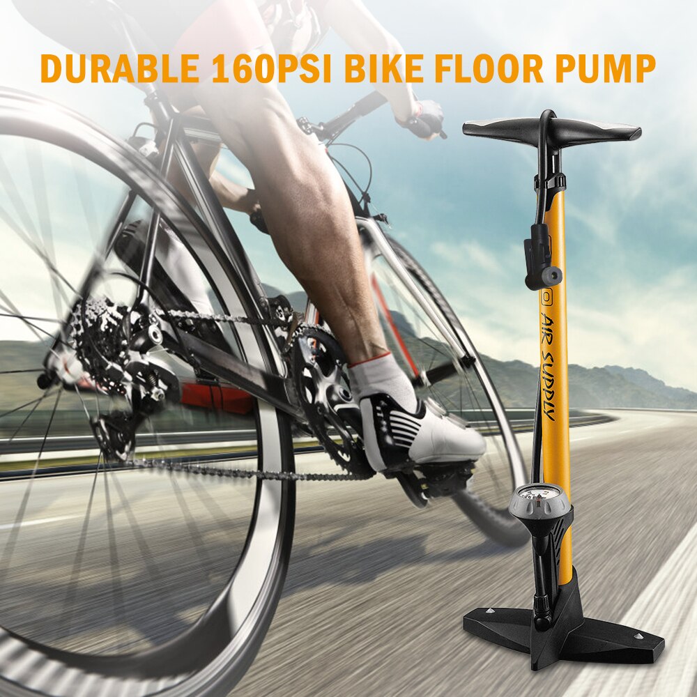 Cykel fodpumpe højtrykspumpe 160 psi cykelpumpe med trykmåler til presta og schrader ventil