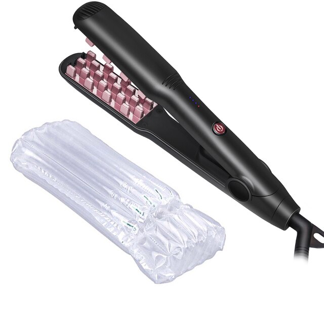 Volumizing Hair Iron 2 IN 1 Hair Straightener Curling Ceramic Crimper Corrugated Curler Flat Iron 3D Fluffy Hair Styling Tool: black no box / UK