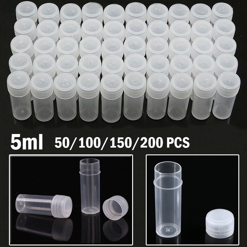 50-200 PCS 5ML Mini Flat-Bottomed Plastic Clear Test Tubes With Screw Caps Cosmetic Travel Lotion Storage Containers