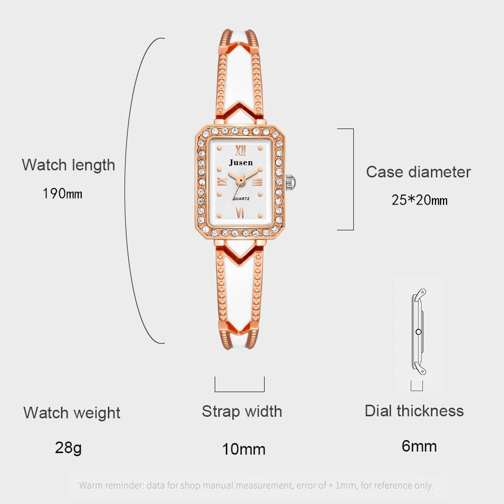 Rechthoekige dameshorloges met diamant, luxe roestvrijstalen dameshorloge met quartzhorloge, kwaliteiten, roma wijzerplaat, dameshorloge