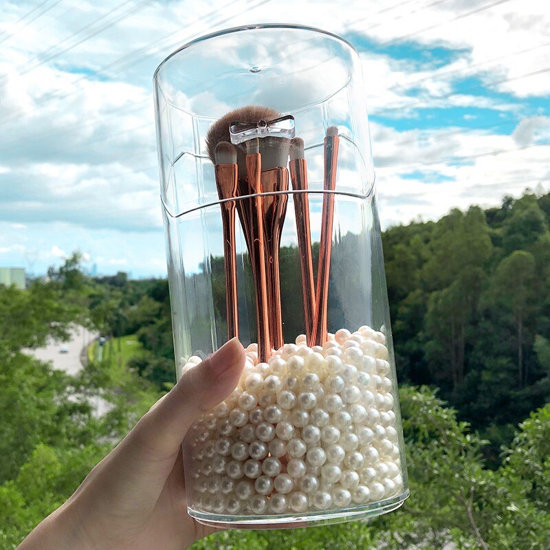 Klar makeup børster holder rund gennemsigtig plastik tom penholder makeup børste organizer kosmetik beholder