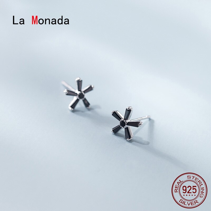 La Monada Black Flower Minimalist Sterling Silver Stud Earrings Women Fine In 925 Silver Jewelry Woman Earrings Stud Silver 925