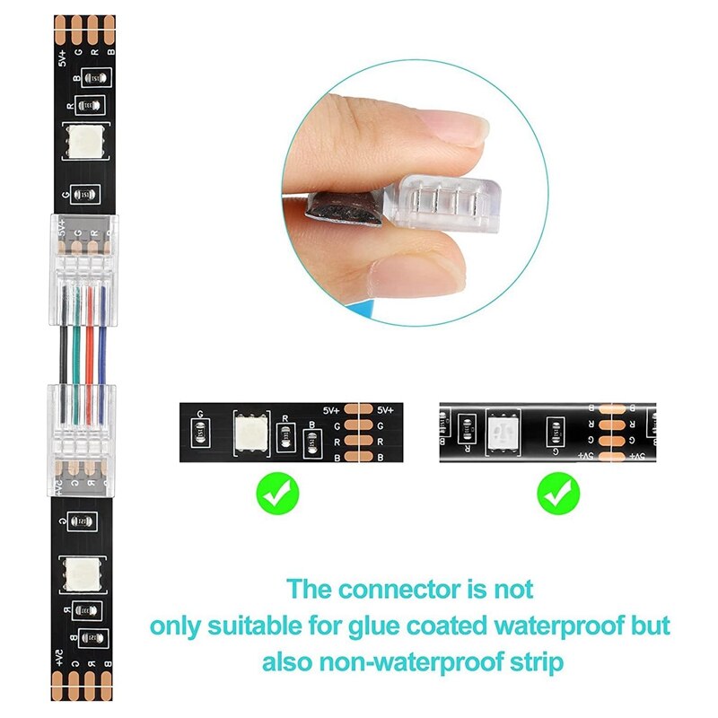 4-Pin Rgb Led Licht Strip Connectors, 0.39Inch Solderless Adapter Terminal Uitbreiding Connector Voor 5050 Smd 4 Dirigent