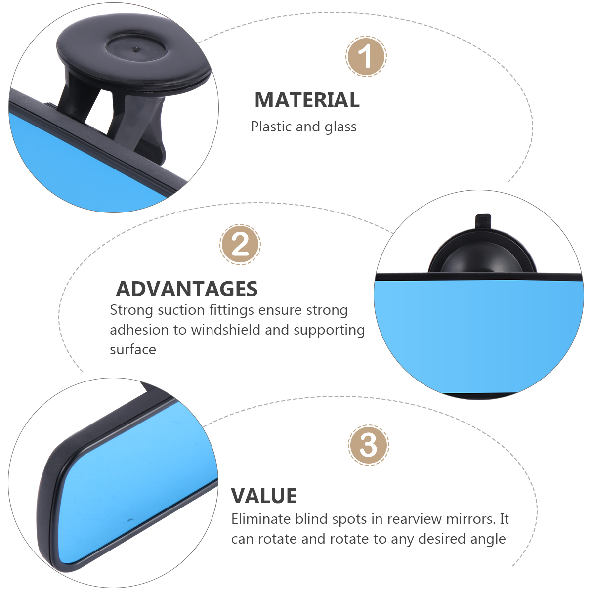 Samochodowy o szerokim kącie płaski lusterko wsteczne typ przyssawki mocne lusterko wewnętrzne