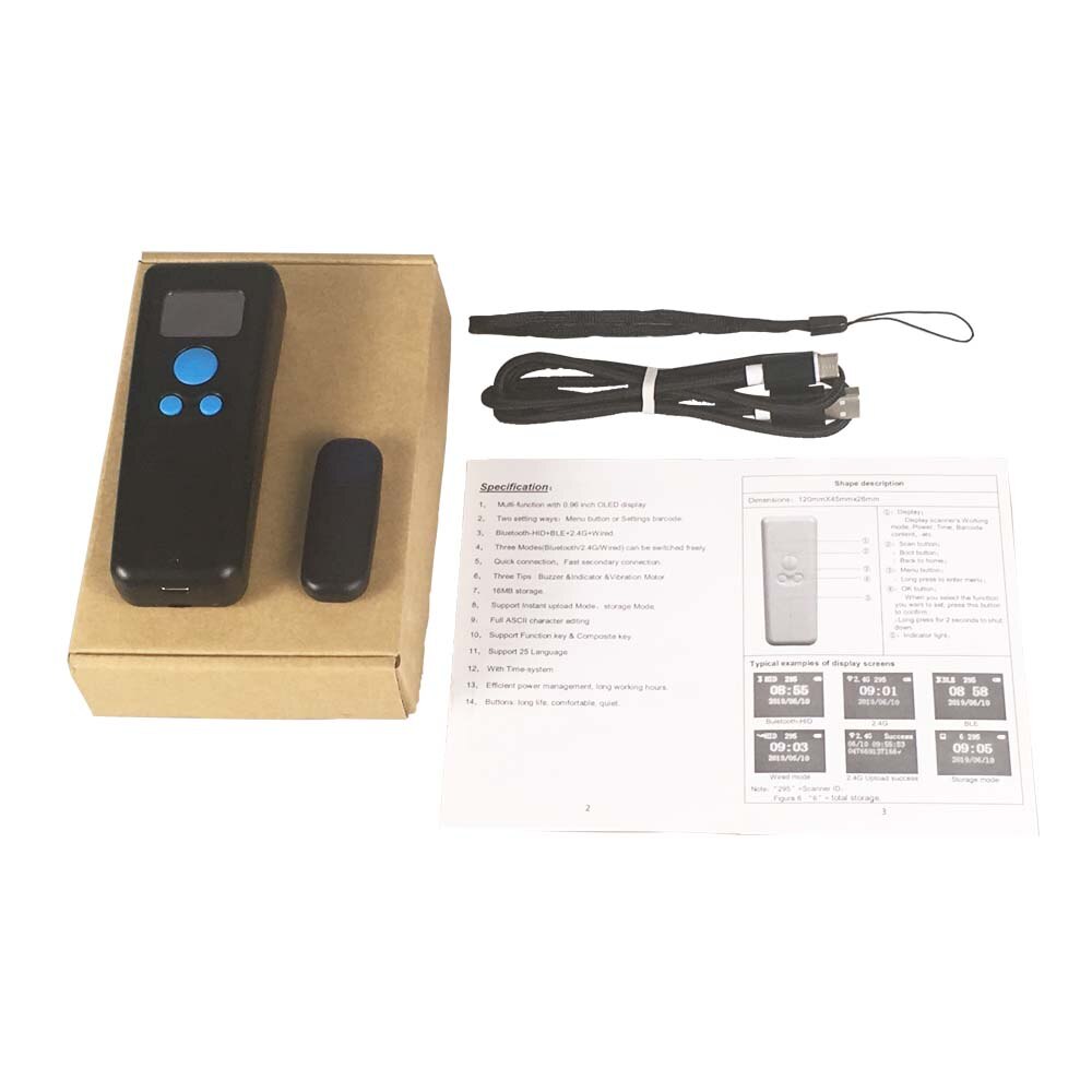1D smart CCD portable bluetooth barcode scanner wired&wireless barcode reader with memory qr code scanner with display EVAWGIB
