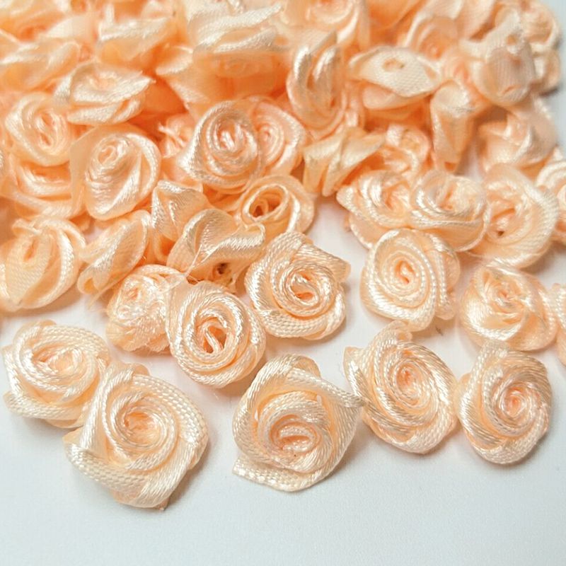 HL 60 pièces 15mm ruban Rose fleurs bricolage Appliques décorations de mariage artisanat fournitures beaucoup de couleurs: peach